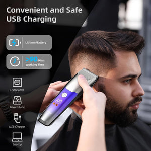 Apiker Professional Hair Trimmer Men's with Ultra Sharp Ceramic Blade, 4 Comb Attachments, Men's Hair Trimmer with LED Display, Long Hair Trimmer USB Rechargeable, Cordless Trimmer