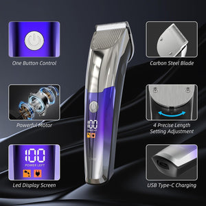 Apiker Professional Hair Trimmer Men's with Ultra Sharp Ceramic Blade, 4 Comb Attachments, Men's Hair Trimmer with LED Display, Long Hair Trimmer USB Rechargeable, Cordless Trimmer