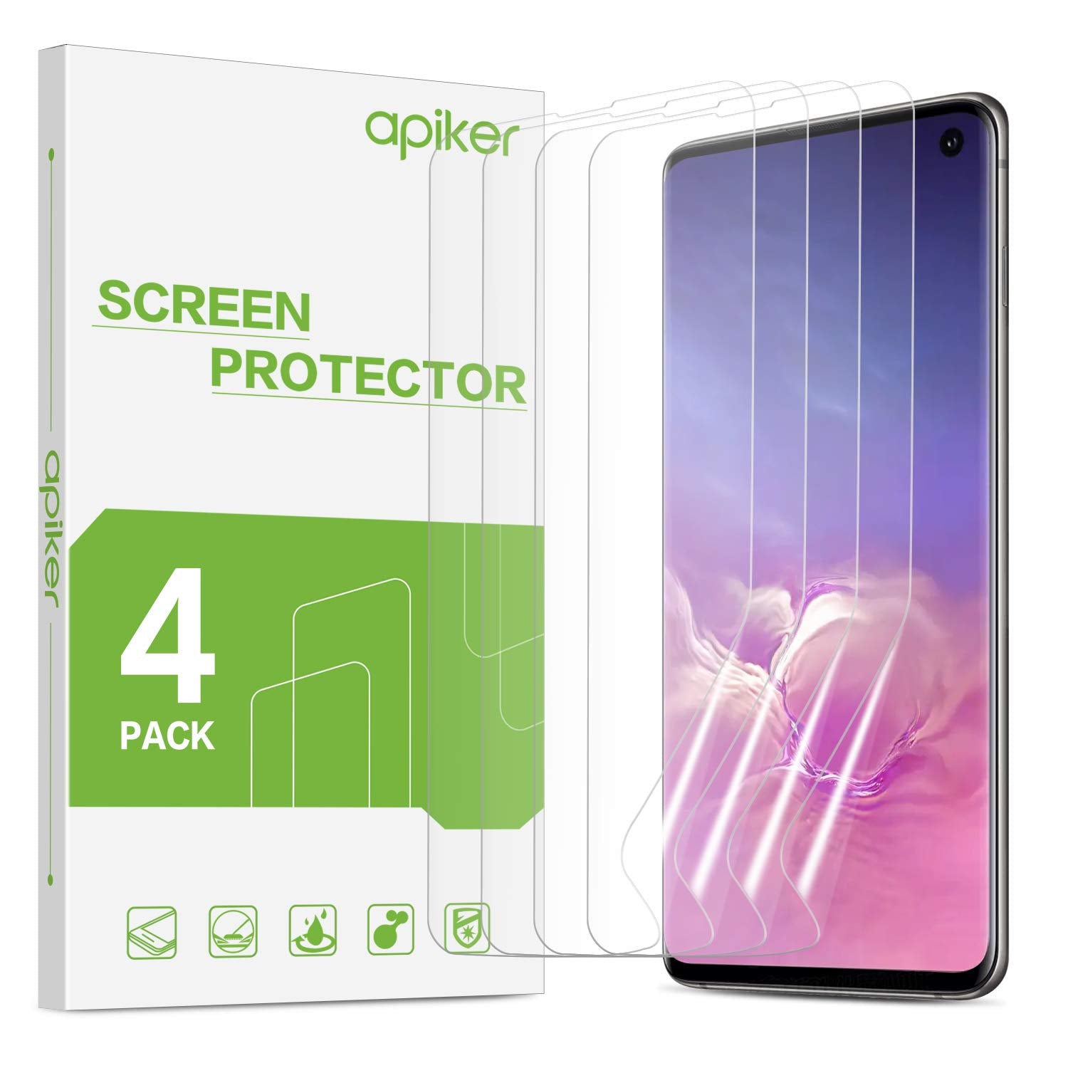 [4 PACK] Screen Protector for Galaxy S10, apiker Upgraded Full Coverage Screen Protector for Samsung Galaxy S10 - HD Clear Film, Case Friendly