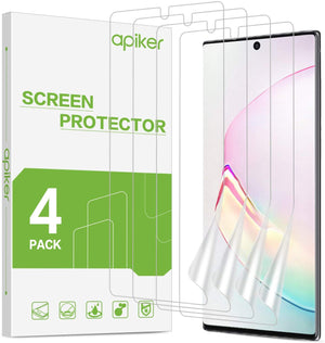 apiker 4 Pack Compatible with Samsung Galaxy Note 10 Plus Screen Protector, Soft TPU Film Support Fingerprint Sensor, Maximum Coverage, Case Friendly, Not Wet Applied